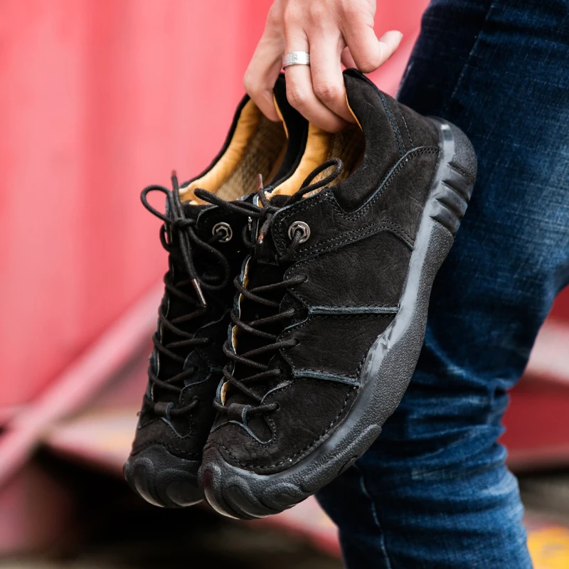 Большие Size38-45 мужские кожаные туфли ручной работы круглый носок шнуровка мужская прочная обувь мужские 4 цвета анти скользящая обувь весна
