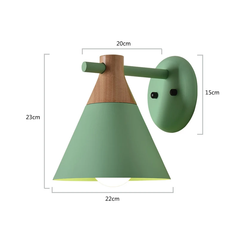 Скандинавский деревянный светодиодный настенный светильник для спальни, гостиной, многоцветный современный настенный светильник, s бра, прикроватный настенный светильник E27 - Цвет абажура: Green