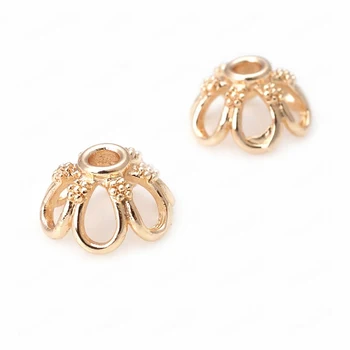 

6PCS 11x8MM 24K Champagne Gold Color Plated Brass Flower Beads Caps High Quality Diy Jewelry Accessories