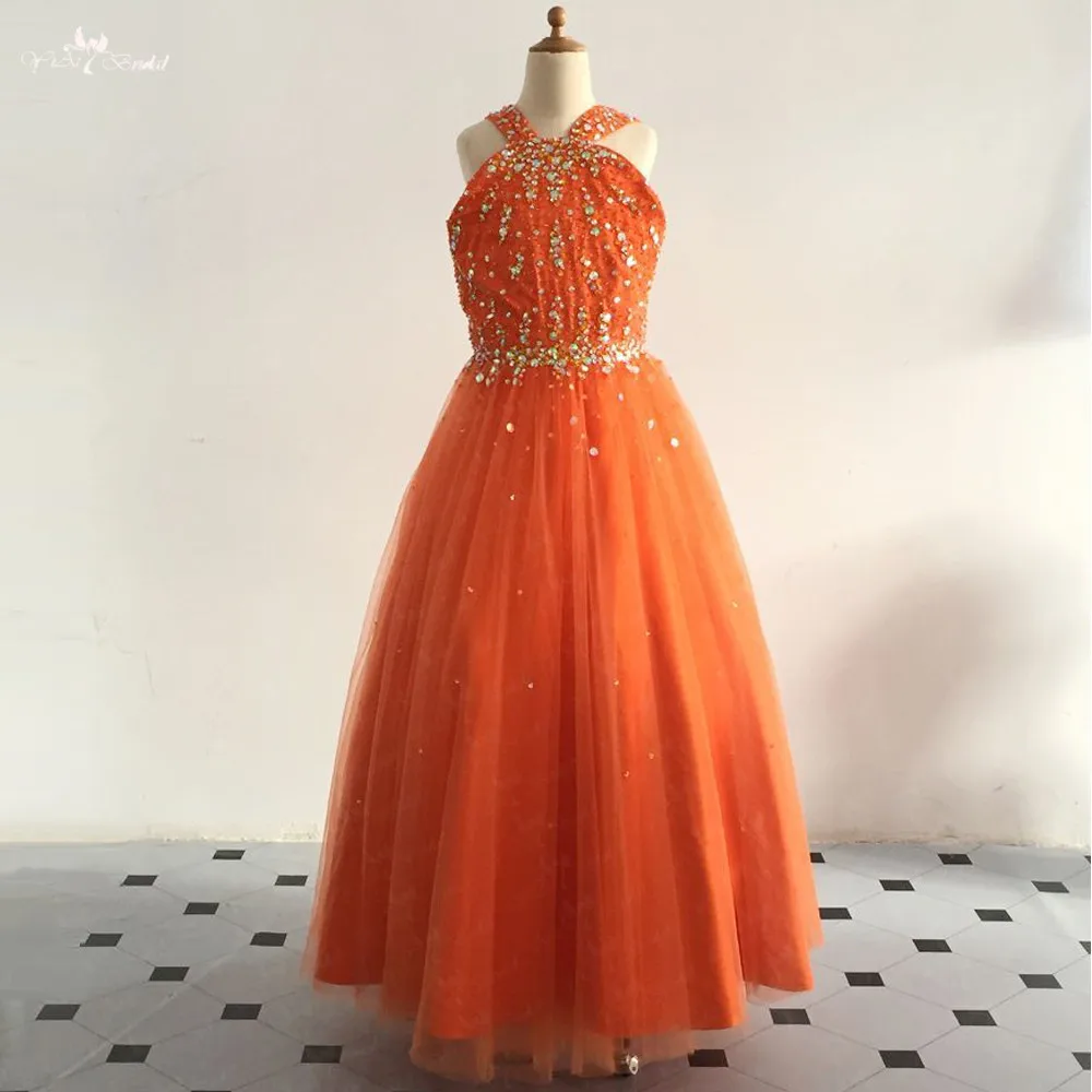 orange flower girl dress