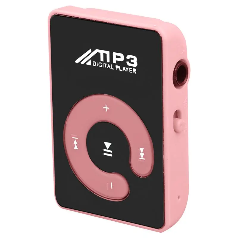 

AABB-Mini Mirror Clip USB Digital Mp3 Music Player Support 8GB SD TF Card Pink