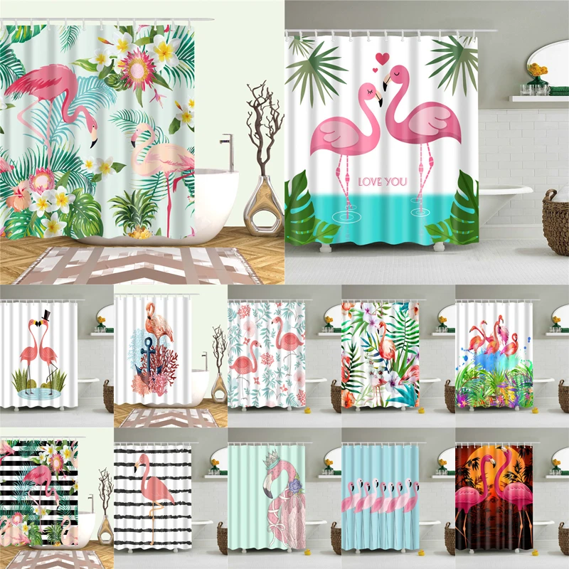 

Nordic Pictures Polyester Waterproof Shower Curtains High Quality Animals Flamingo Shower Curtain In The Bathroom
