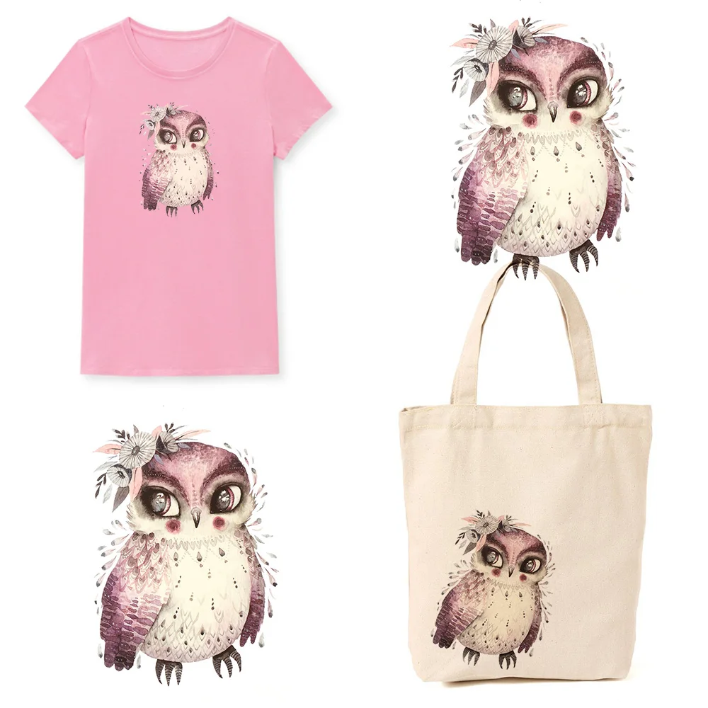 

1PC Watercolor Owl Iron-On Transfer A-Level Washable Parches Ropa Diy Decoration Easy Print Iron on Appliques Clothing Patch