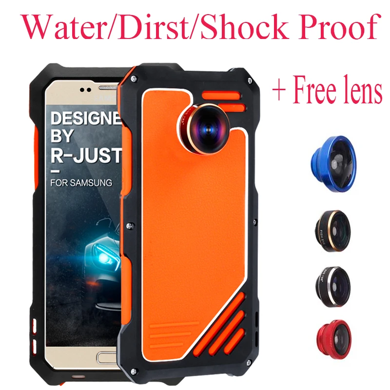 

For S7 Luxury Dirt Shockproof Waterproof Metal Aluminum Phone Case For Samsung Galaxy S7 edge 3 in 1 micro lens+Tempered R-just