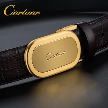 

2020 ciartuar new design quality men belt genuine pattern leather strap trousers first layer gold sliver buckle free shipping