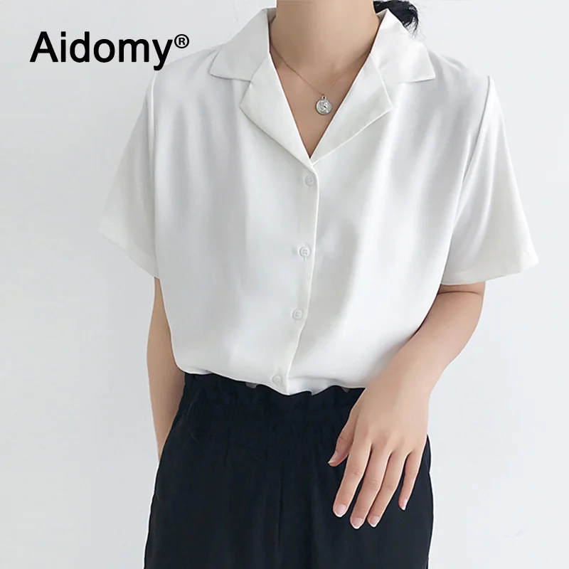 

Casual Women Summer Blouses White Short-Sleeve Notch Shirt Women Front Buttons Korean Fashion Office Ladies Shirts Chiffon Tops