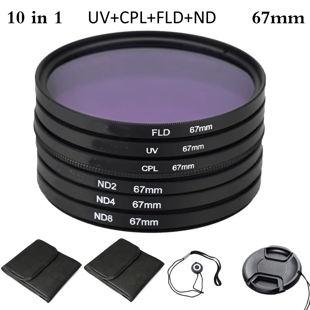 67 мм UV+ CPL+ FLD+ ND набор фильтров для фотосъемки, поляризационный фильтр нейтральной плотности для камер Nikon, Canon, sony, Pentax, зеркалок