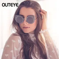 «Кошачий глаз» заклепки бисера оттенки зеркало солнцезащитные очки для 2017, женская обувь Элитный бренд Дизайн Новый Cateye UV400 очки feminino