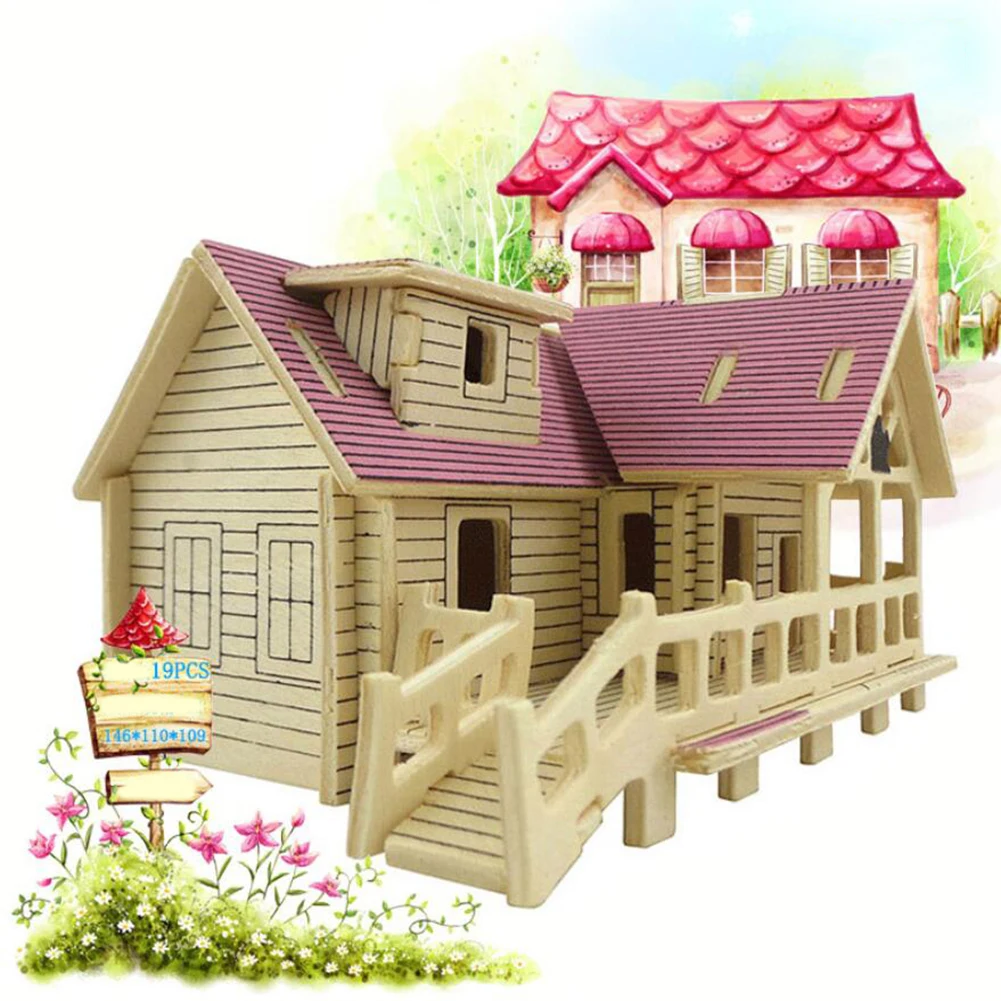 DIY 3D режим дом игрушки дом романтический деревянный домик обучающий пазл игрушка модель Строительство Деревянный 3D пазл для детей и взрослых - Цвет: A4