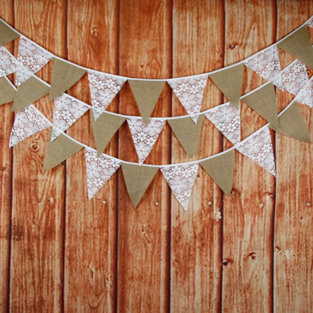 

3M 12 flags Burlap Flower Lace Wedding Decoration Bunting Vintage Banners Photo Prop Home Garland Room Decor