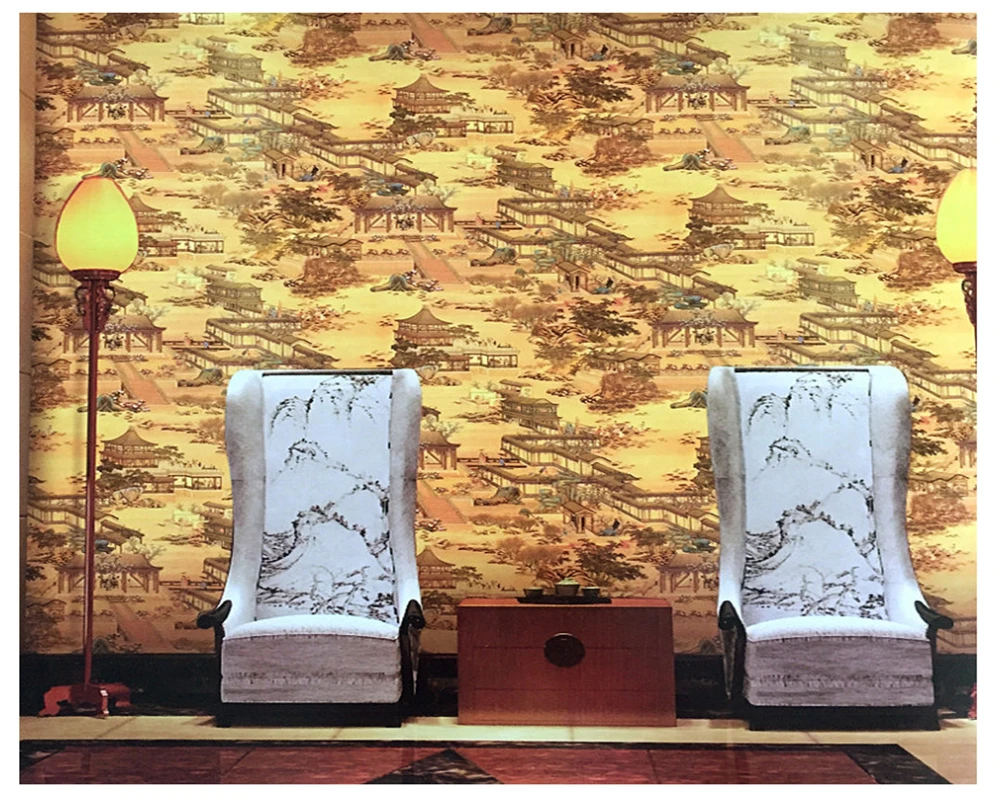 Gratuit Images Beibehang Papier Peint Classic Porch Landscape Painting Gold Foil le plus cool salutations