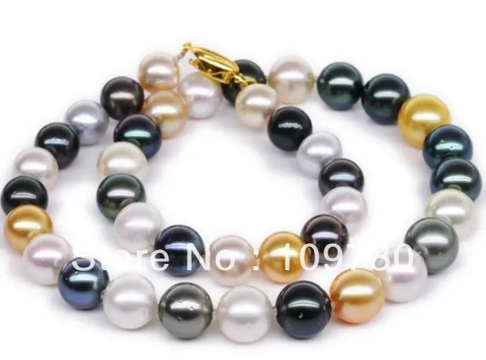 

Jewelry 001812 HUGE 18"10-11MM NATURAL SOUTH SEA GENUINE GOLD WHITE BLACK PEARL NECKLACE 14KGP