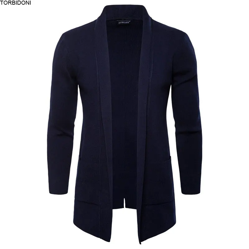 Для мужчин модный трикотаж свитер весна кардиган Лидер продаж брендовая одежда мужской качество длинный свитер пальто Повседневное