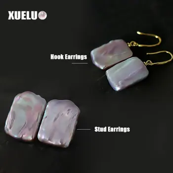 

XUELUO 925 Sterling Silver Fashion Graduated Black Baroque Freshwater Pearl Earrings for gifts