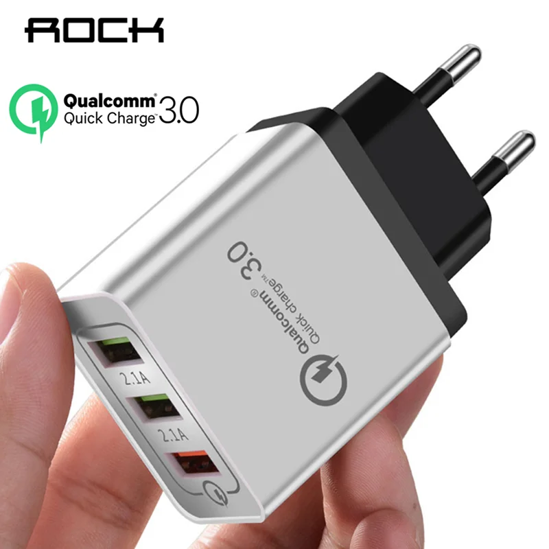 ROCK Quick Charge 3.0 Phone Charger 3 USB QC 3.0 Fast Charging Travel Wall Charger For Samsung Xiaomi EU Plug ROCK Quick Charge 3.0 Phone Charger 3 USB QC 3.0 Fast Charging Travel Wall Charger For Samsung Xiaomi EU Plug