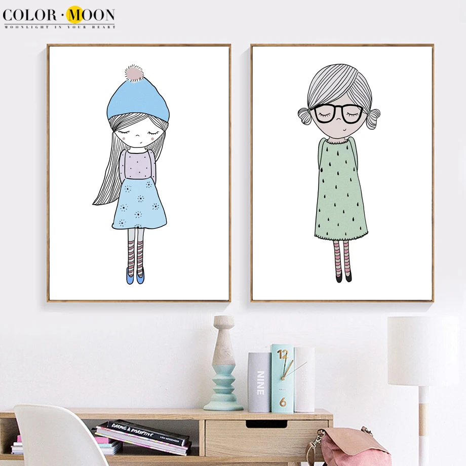 COLORMOON Little Girl Wall Art Print Canvas Painting Nordic Poster