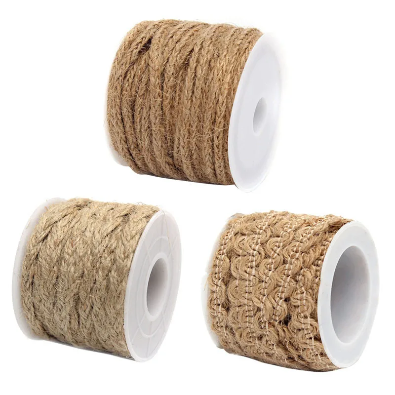 5M Vintage Natural Woven Rope Burlap Ribbon DIY Craft Wedding Party Decor 1 Roll
