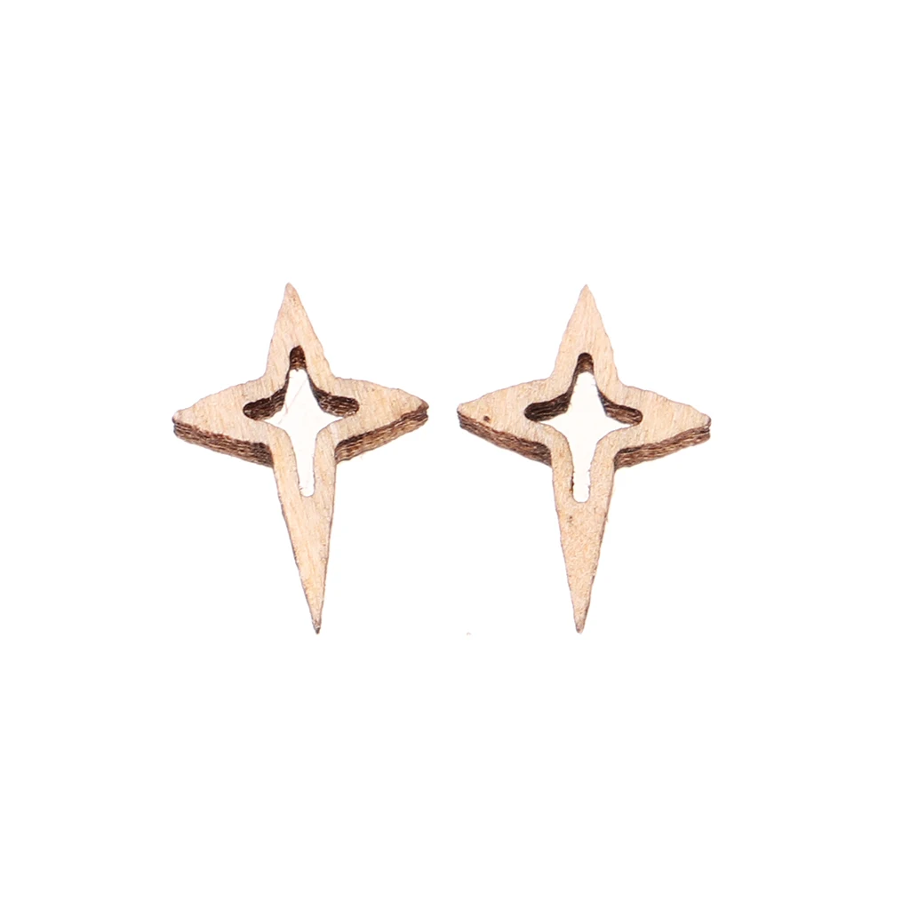 100pcs Unfinished Wood Hollow 4-pointed Star Wooden Pieces Embellishment for Kids Crafts Wedding Party Decoration