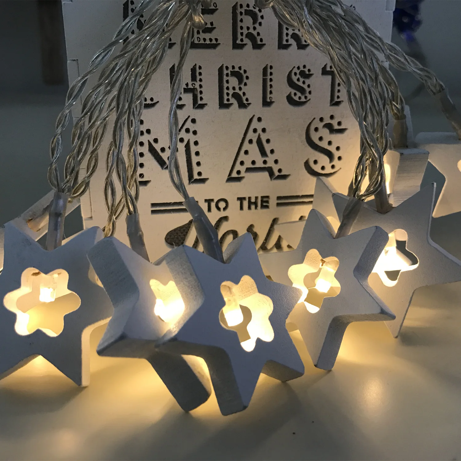10 Leds Warm White Wooden Star LED String Light outdoor For Festive