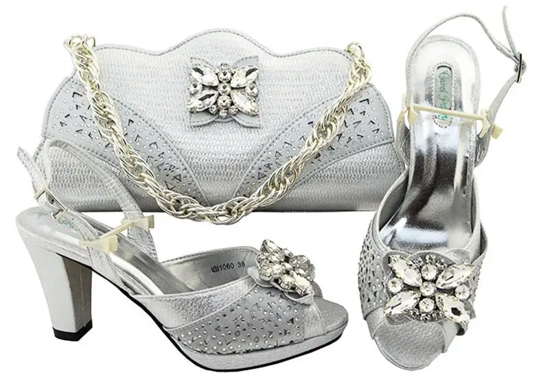 

Italian Shoe With Matching Bag For The Wedding Party silver Stones Shoes And Purse Set Women's Color Super high heel MM1060