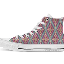 Ацтекский геометрический красочный узор Высокие парусиновые туфли на плоской подошве; повседневная обувь на заказ; Прямая
