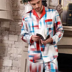 Пижамный комплект, шелковые пятна для мужчин 2019, летние длинные рукава и длинные штаны, пижамы, большие размеры, Ночной костюм для мужчин
