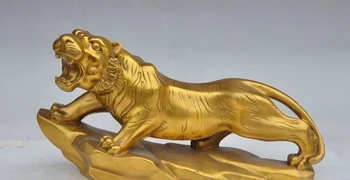 

12"lucky china fengshui brass copper animal zodiac angry anger roar tiger statue