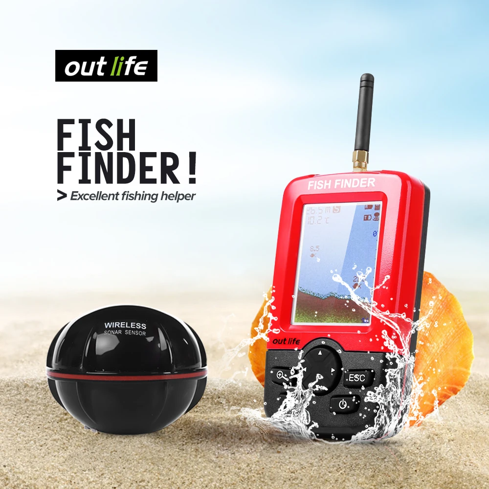 

Outlife Portable Fish Finder Sonar Sounder Alarm Transducer Fishfinder 100M fishing wireless echo sounder with English Display