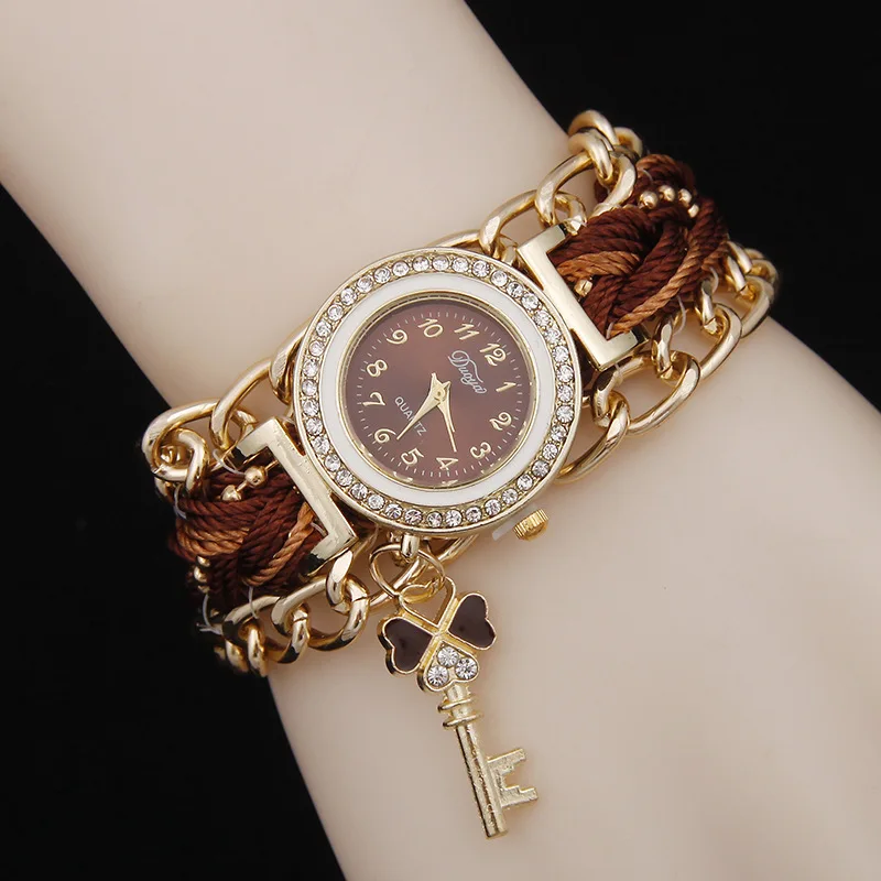 MINHIN роскошные часы Топ бренд браслет для женщин дамы цепи веревка плетеные наручные кварцевые часы ключ кулон дизайн ретро часы