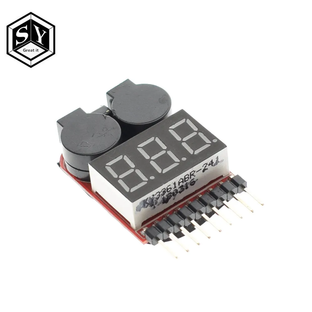 

F00872 Lipo Battery Voltage Tester Volt Meter Indicator Checker Dual Speaker 1S-8S Low Voltage Buzzer Alarm 2in1 2S 3S 4S 8S