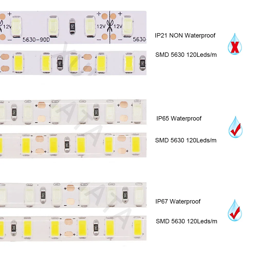 

New IP65 IP67 Waterproof 5630 Led Strip Light 5M 120Leds/m Flexible Led DC12V Tape Lamp under cabinet light Home Decoration