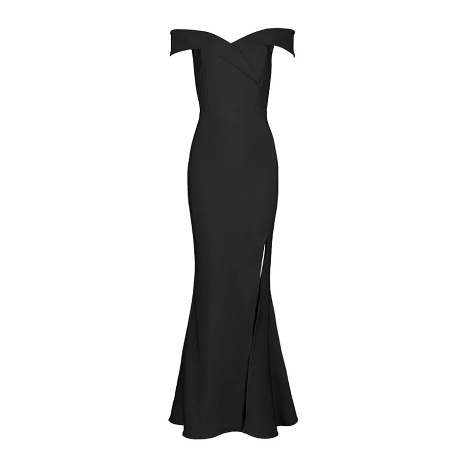 CIEMIILI, с открытыми плечами, без бретелек, одноцветное, облегающее, с высоким разрезом, Бандажное, для женщин, знаменитостей, вечерние, коктейльное,, элегантное, длинное платье - Цвет: Black