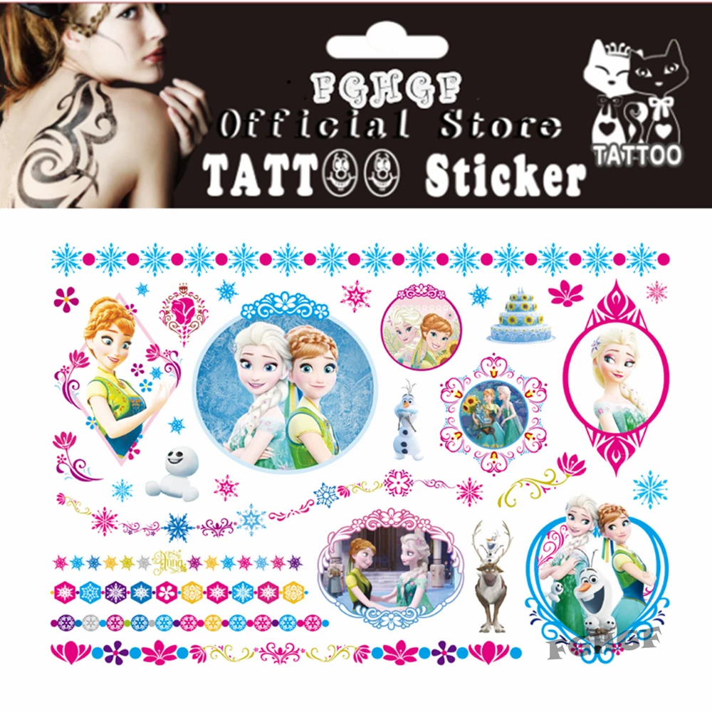 

FGHGF wholesale 10PCS/lot Two princess Child Temporary Body Art Flash Tattoo Sticker 17*10cm Waterproof painless tattoo