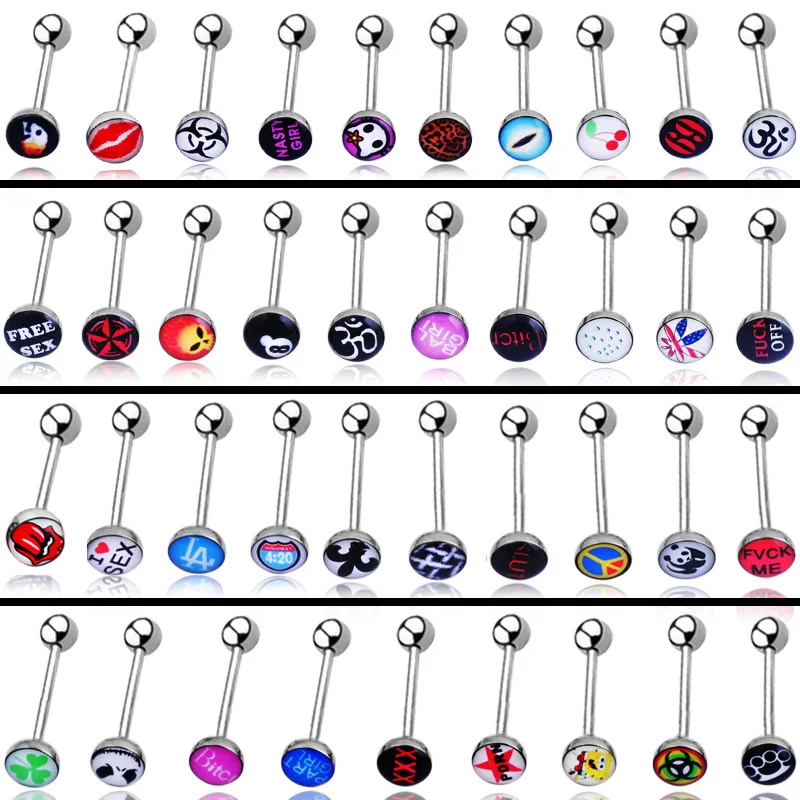 

Send in Random 2 pcs/lot 1.6*18mm Sexy Tongue Piercing langue Oil Grip 14G Body piercing Tongue Rings Surgical Stainless Steel