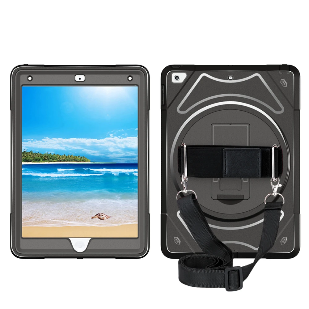

Case For iPad 2017 2018 9.7 inch Cover w/ 360 Rotation Kickstand Hand Shoulder Strap Protection Shell for ipad 5th 6th MTL03