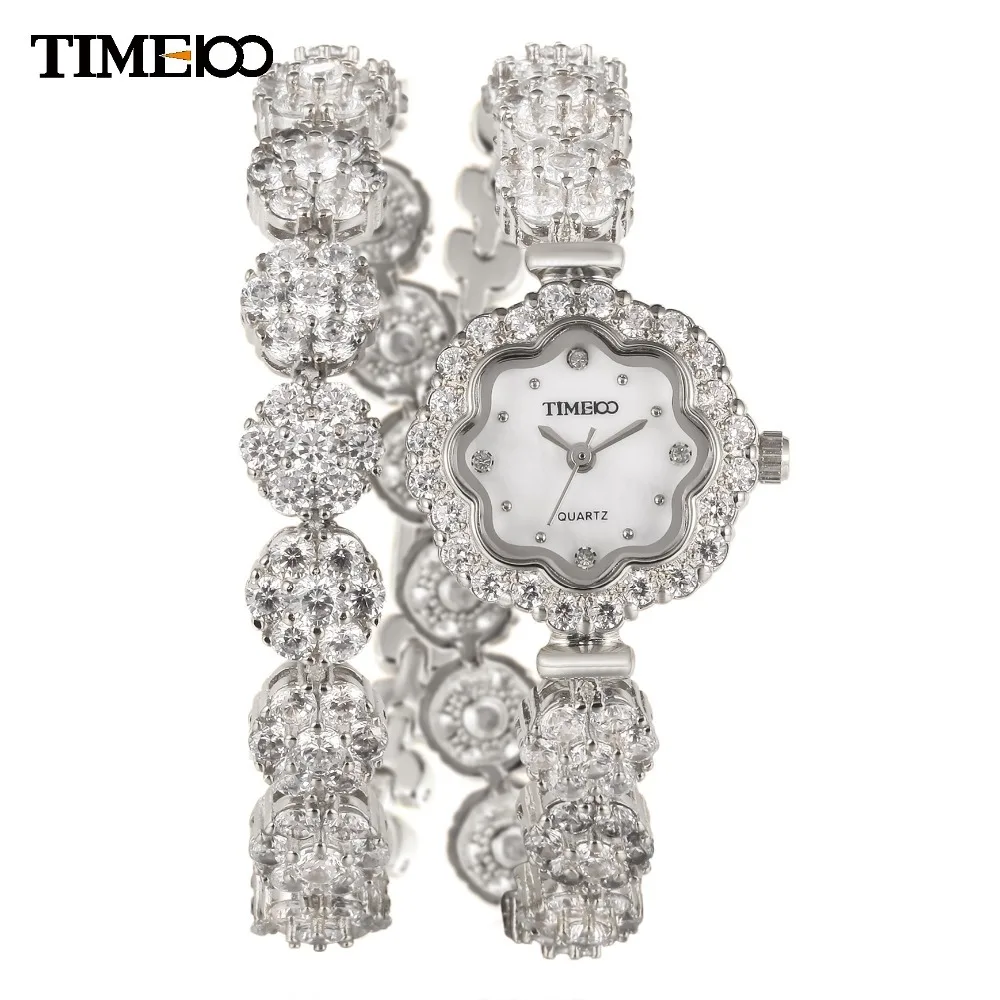 Роскошный бренд TIME100 Медистые Ремень Подсолнечника часы со стразами Водонепроницаемые часы для Женщины Кварцевые часы Браслет Часы# W50344L. 03A