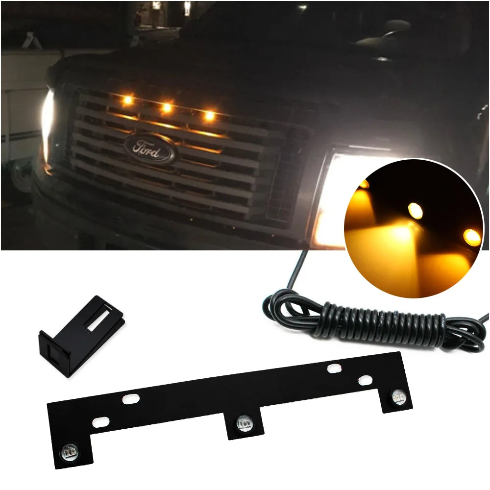 

Perfect Fit Raptor Style Amber LED Grille Lights w/ Bracket For 09-up Ford F150