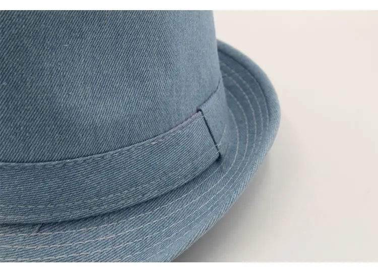 Women Men's Classic  Structured Gangster Trilby Fedora Hat mens panama men fedora hat denim (3)