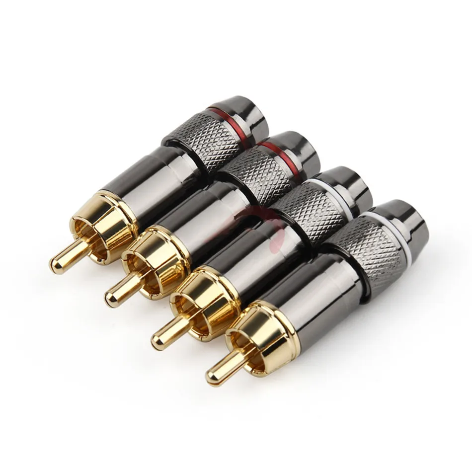 4 Pcs RCA Hi-Fi Gold-Plated Copper Male Plug Audio Connector GN 