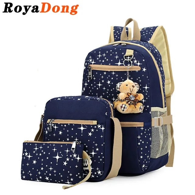Sets Backpack Women S School Bag Book For Ager Canvas Stars Sets Backpack Women S School Bag Book For Ager Canvas Stars Prints Dot Cute Bear Pendent