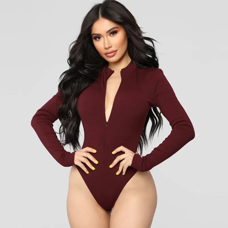 

Sexy Solid Zipper Bodycon Party Skinny Summer Bodysuit Women Modern High Street Long Sleeve Bodysuit Women Streetwear Mono Mujer
