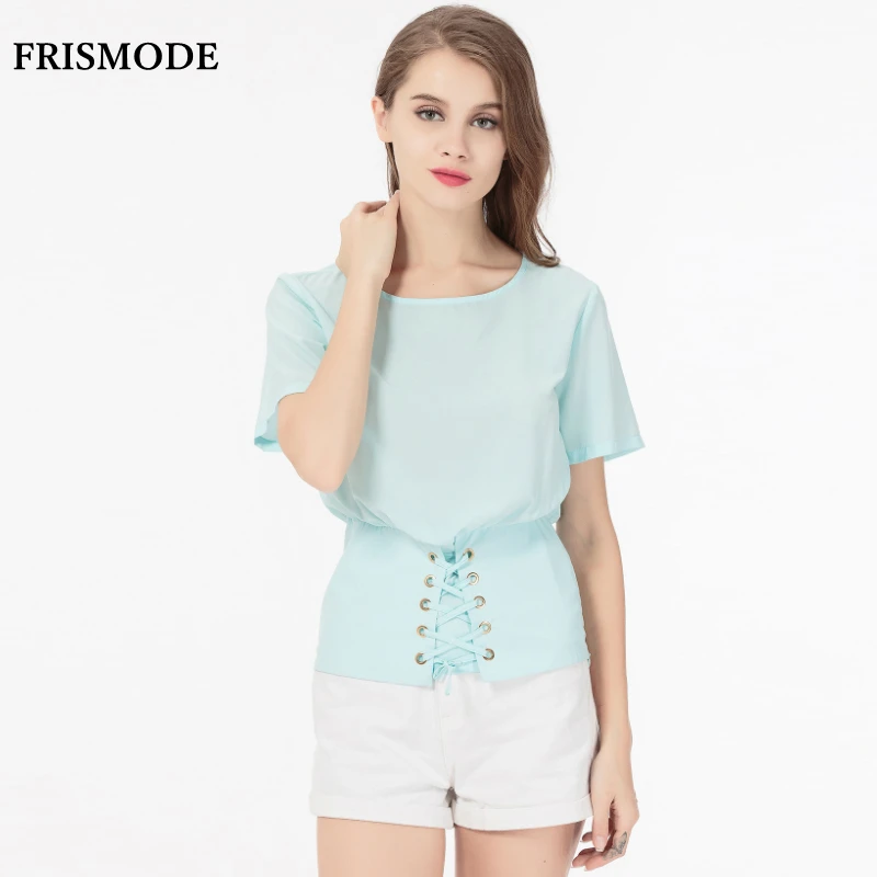 Fashion O neck Short Sleeve Lace Up Blouse 2017 New Young