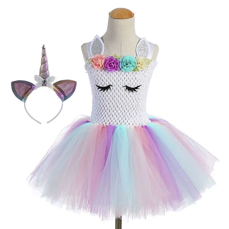 

Cute Girl Unicorn Tutu Dress for Little Kid Flower Pony Birthday Party Knee Length Dress Outfit Pastel Unicorn Halloween Costume
