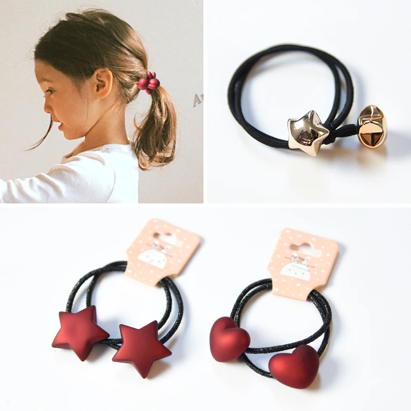 

2019 Korea Fashion Geometric Heart Star Double Strand Children Elastic Hair Bands Cute Animals Cartoon Girl Hair Accessories