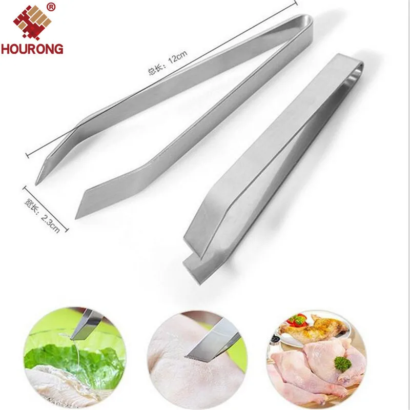 

HOURONG 1Pc Feathers Pig Hair Clip Folder Fish Bone Forceps Stainless Steel Flat Head Defeatherer Kitchen Tool