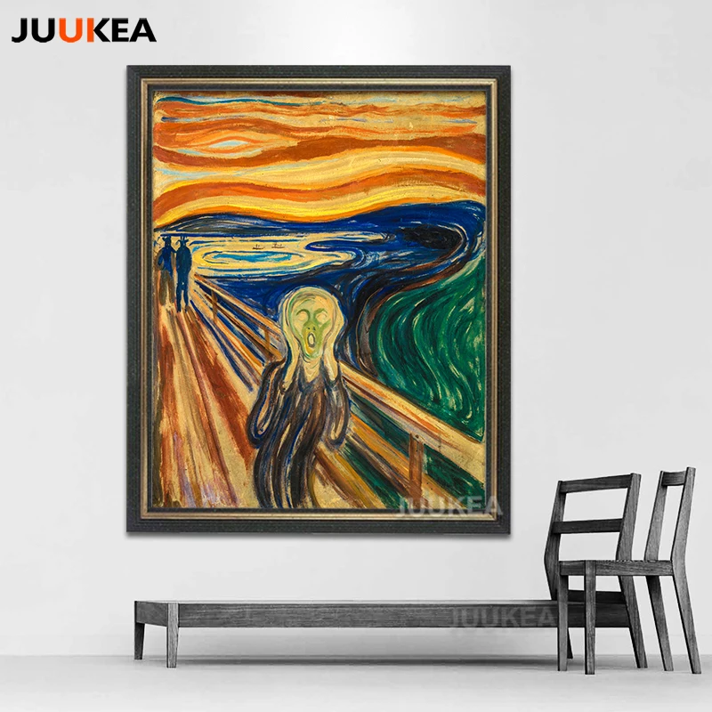 

Scream by Edvard Munch, Classic Arts Reproduction Canvas Art Print Painting Wall Pictures For Living Room Home Decor