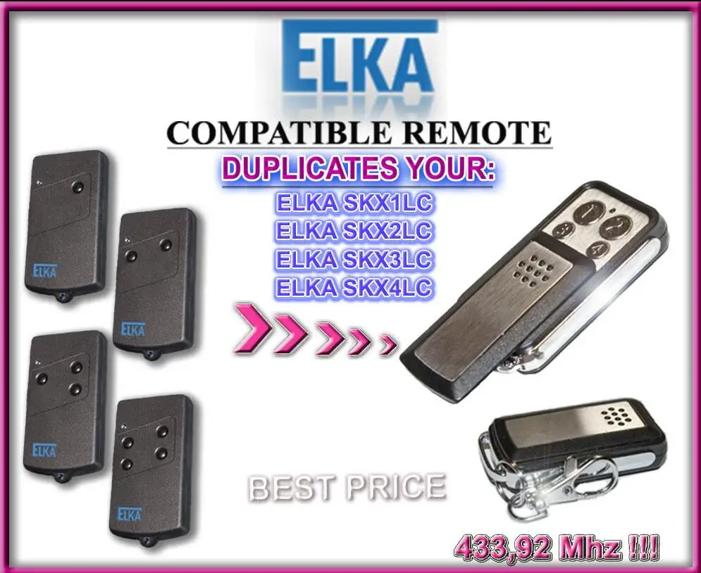 

2pcs ELKA SKX 433.92Mhz 4 Button Garage Door Remote Copy/Duplicator
