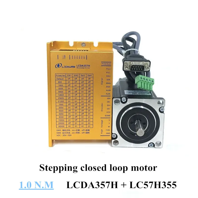 

Nema 23 closed loop stepper motor kit 1N.m 57 motor LC57H355 and LCDA357H 3 phase 7A 200KHZ stepper motor driver