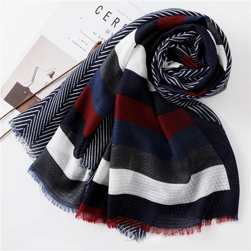 New Design Plaid Striped Patchwork Viscose Shawl Scarf High Quality Print Soft Head Wraps Pashmina Stole Muslim Hijab 180*90Cm