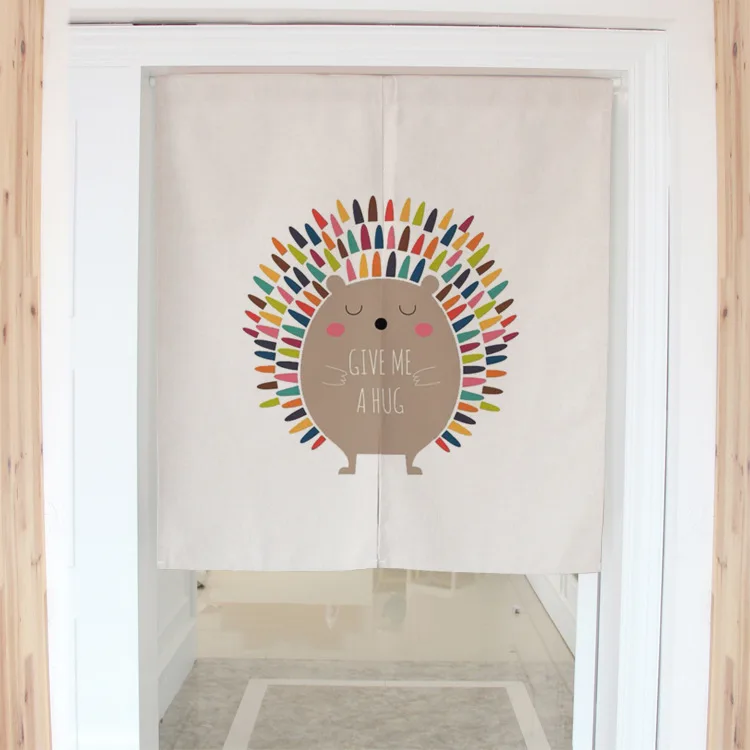 Cartoon Colorful Hedgehog Japanese Decorative Door Curtains Fabric